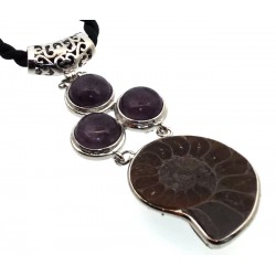 Ammonite Fossil and Amethyst Gemstone Pendant 05